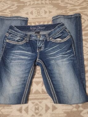 Ariya Dark Blue Bootcut Jeans with White Contrast Stitching